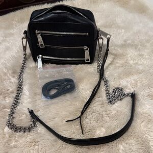 Chic Black Crossbody Bag with Silver Chain Rebecca Minkoff